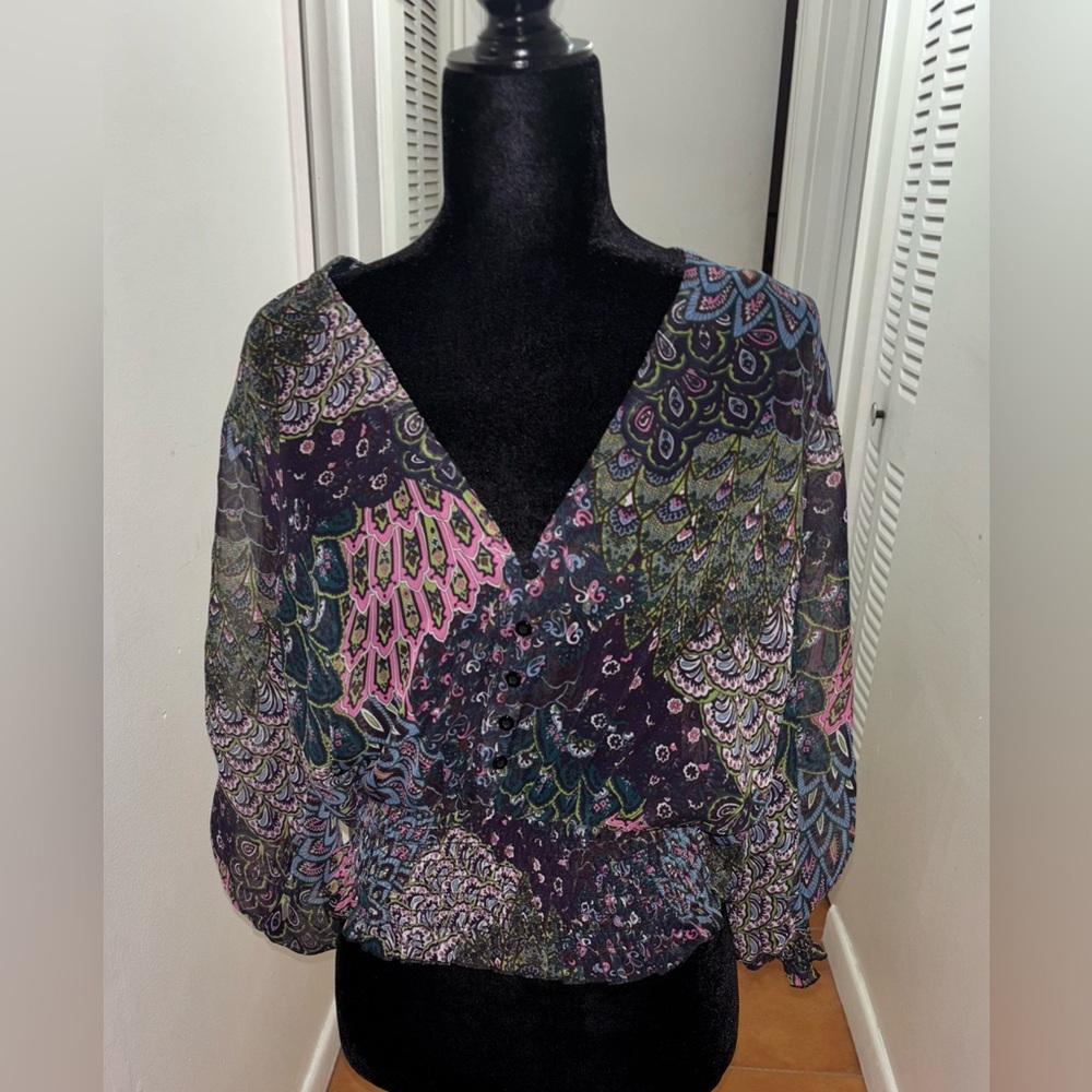 Womens ShearPeacock top multicolor ruched, long sleeves blouse by Phototype